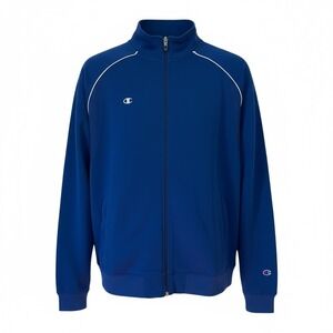 Champion Track Jacket Mens Medium Full Zip Blue and White Zip Pockets Polyester